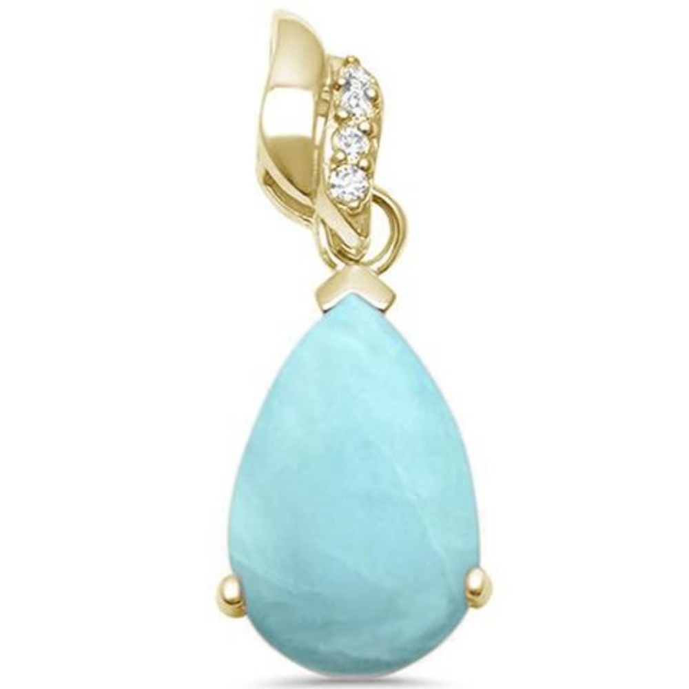 yellow gold plated natural larimar pear shape